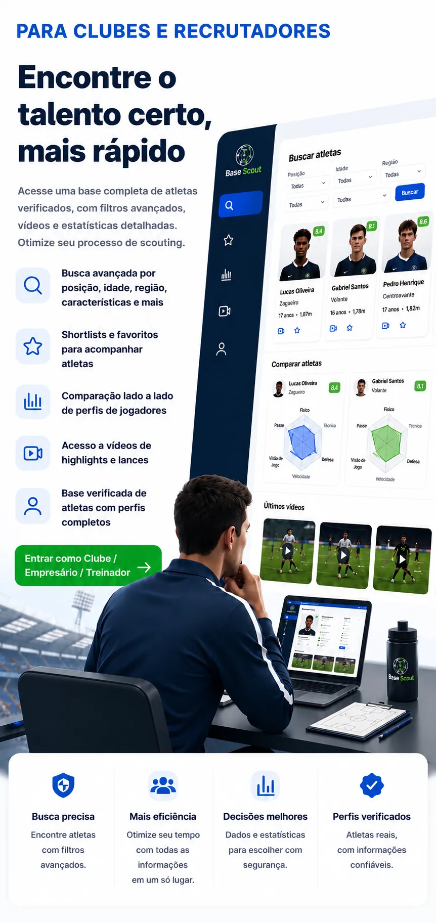 Para clubes e recrutadores: encontre o talento certo mais rápido