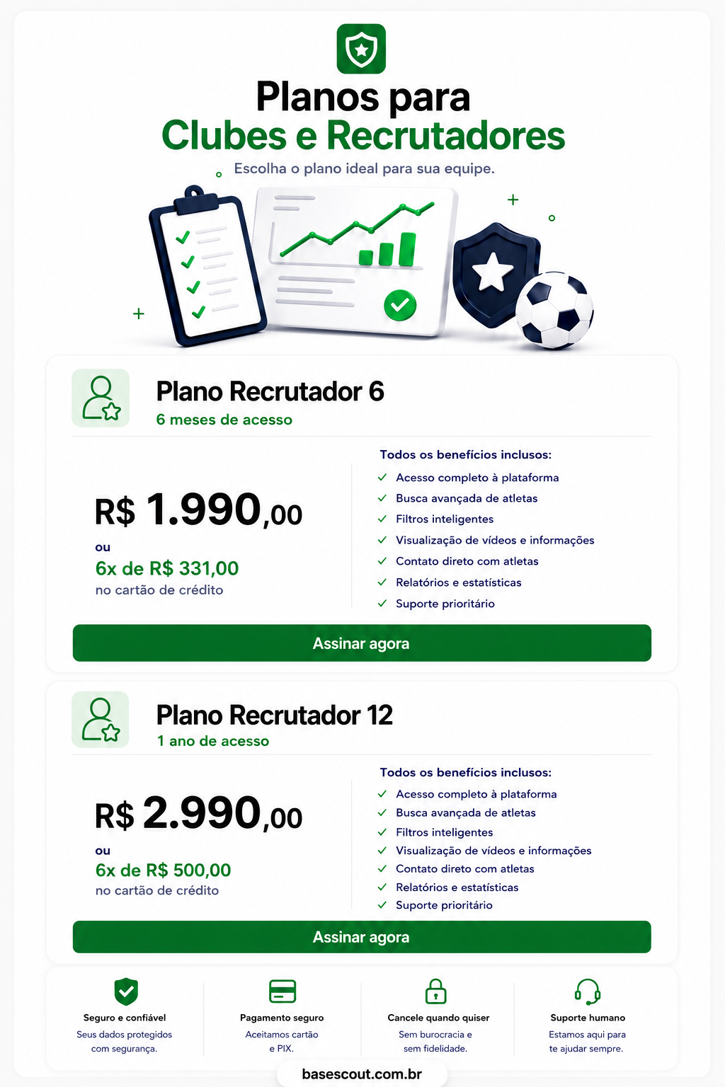 Planos para Clubes e Recrutadores — Base Scout